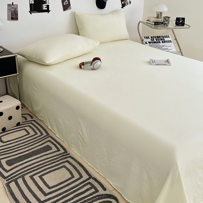 91家纺网 家纺一手货源 找家纺 优尚佳生活馆 2025新款亲肤水洗棉纯色单品床单 奶酪白