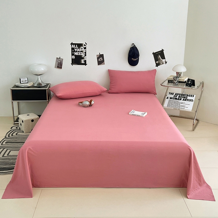 91家纺网 家纺一手货源 找家纺 优尚佳生活馆 2025新款亲肤水洗棉纯色单品床单 藕粉