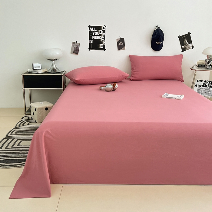 91家纺网 家纺一手货源 找家纺 优尚佳生活馆 2025新款亲肤水洗棉纯色单品床单 藕粉