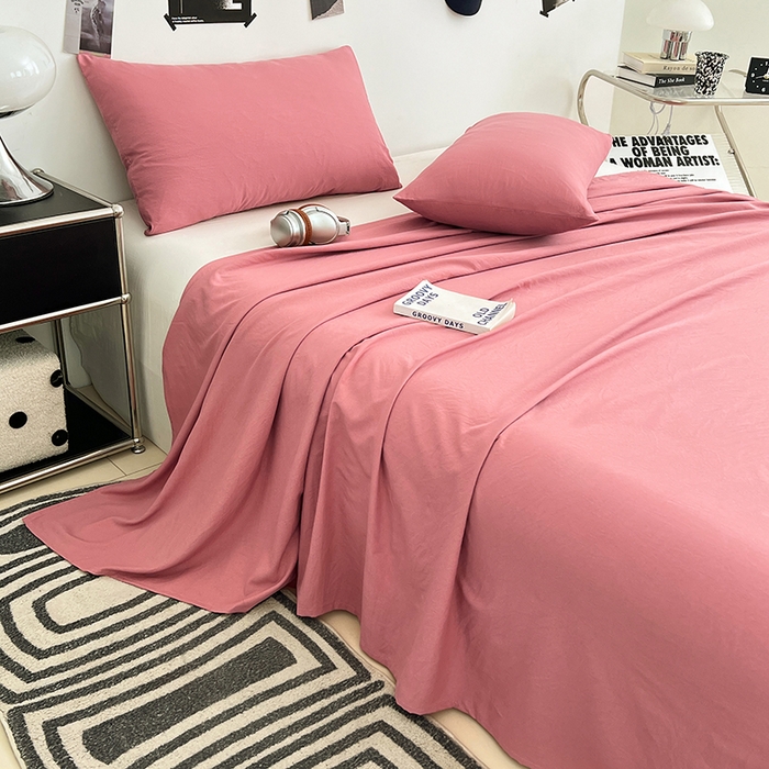 91家纺网 家纺一手货源 找家纺 优尚佳生活馆 2025新款亲肤水洗棉纯色单品床单 藕粉