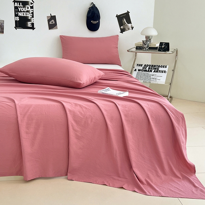 91家纺网 家纺一手货源 找家纺 优尚佳生活馆 2025新款亲肤水洗棉纯色单品床单 藕粉