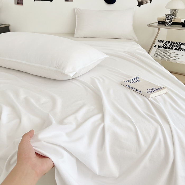 91家纺网 家纺一手货源 找家纺 优尚佳生活馆 2025新款亲肤水洗棉纯色单品床单 乳白