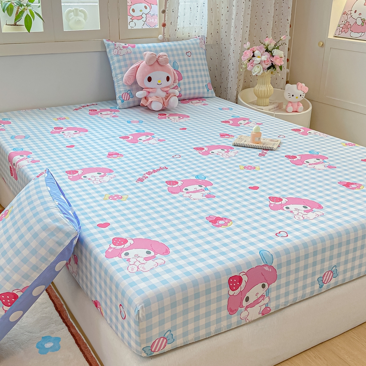 91家纺网 家纺一手货源 找家纺 博雅 2025春夏新款三丽欧小版全棉纯棉单品床笠床笠单件单床笠 呆萌美乐蒂