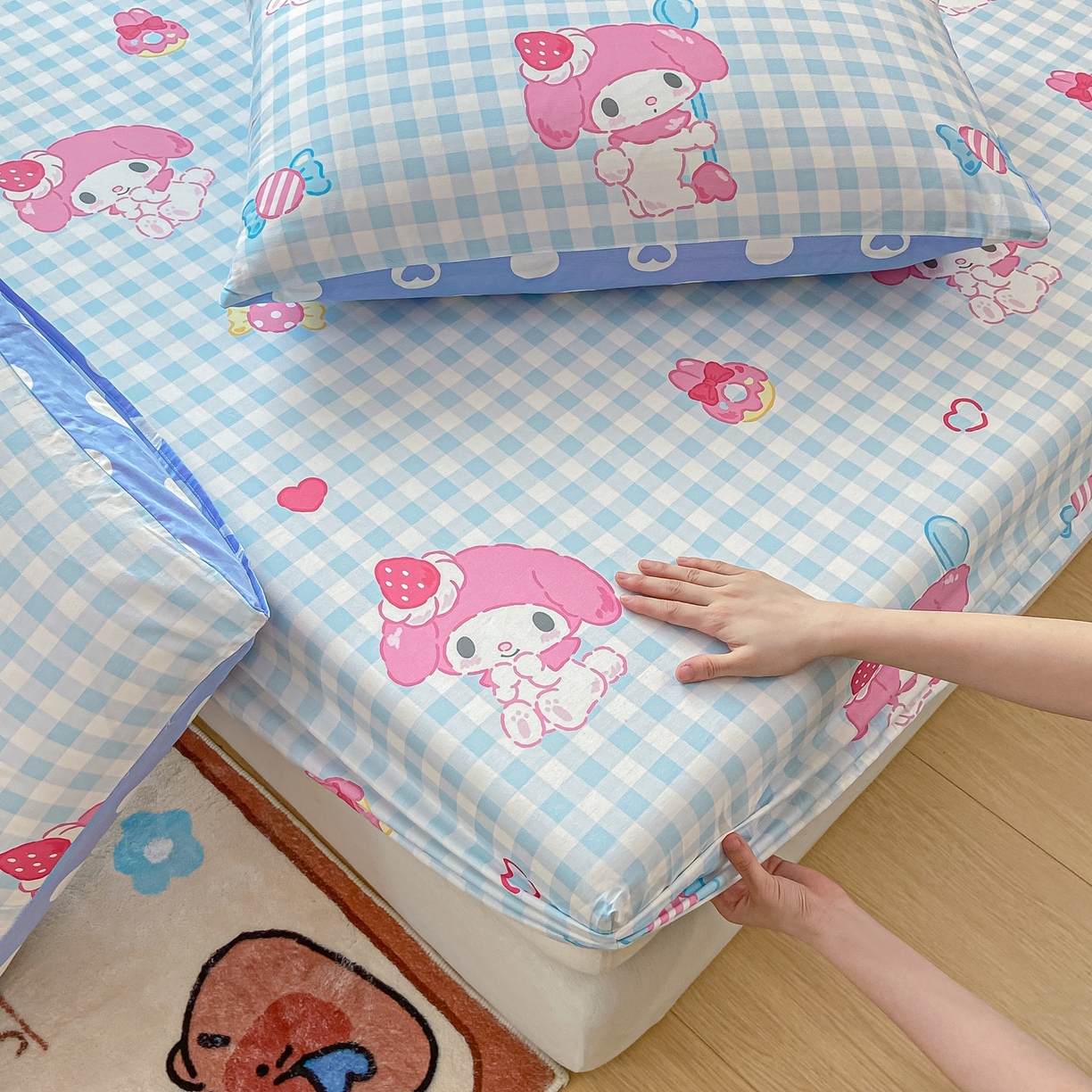 91家纺网 家纺一手货源 找家纺 博雅 2025春夏新款三丽欧小版全棉纯棉单品床笠床笠单件单床笠 呆萌美乐蒂