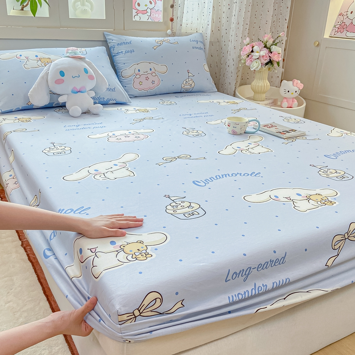 91家纺网 家纺一手货源 找家纺 博雅 2025春夏新款三丽欧小版全棉纯棉单品床笠床笠单件单床笠 点点玉桂狗