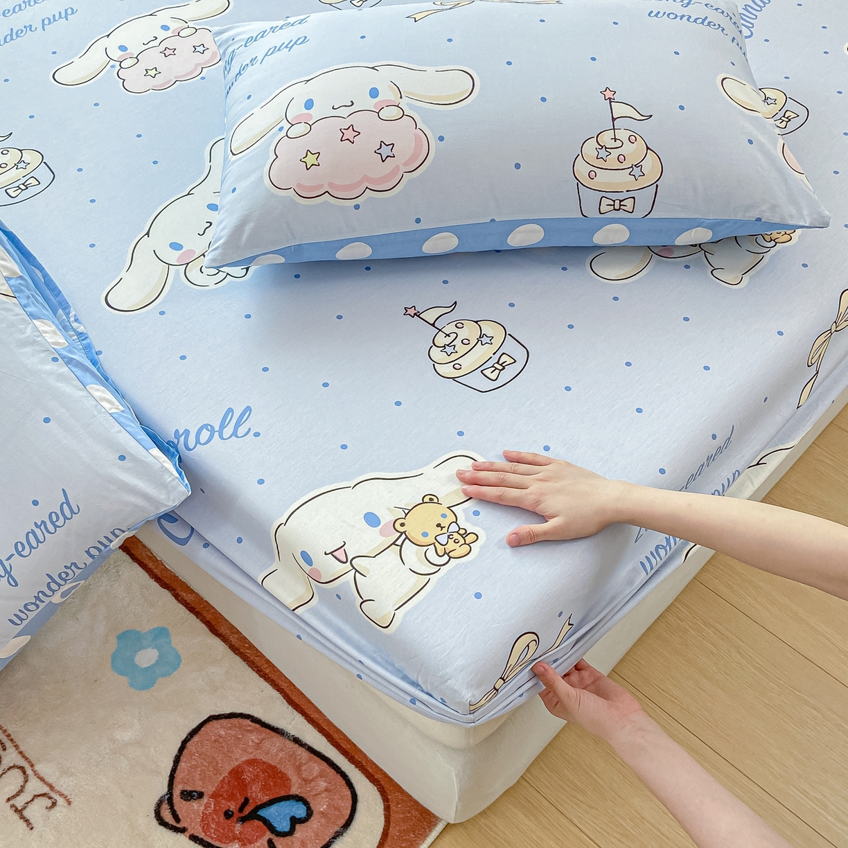 91家纺网 家纺一手货源 找家纺 博雅 2025春夏新款三丽欧小版全棉纯棉单品床笠床笠单件单床笠 点点玉桂狗