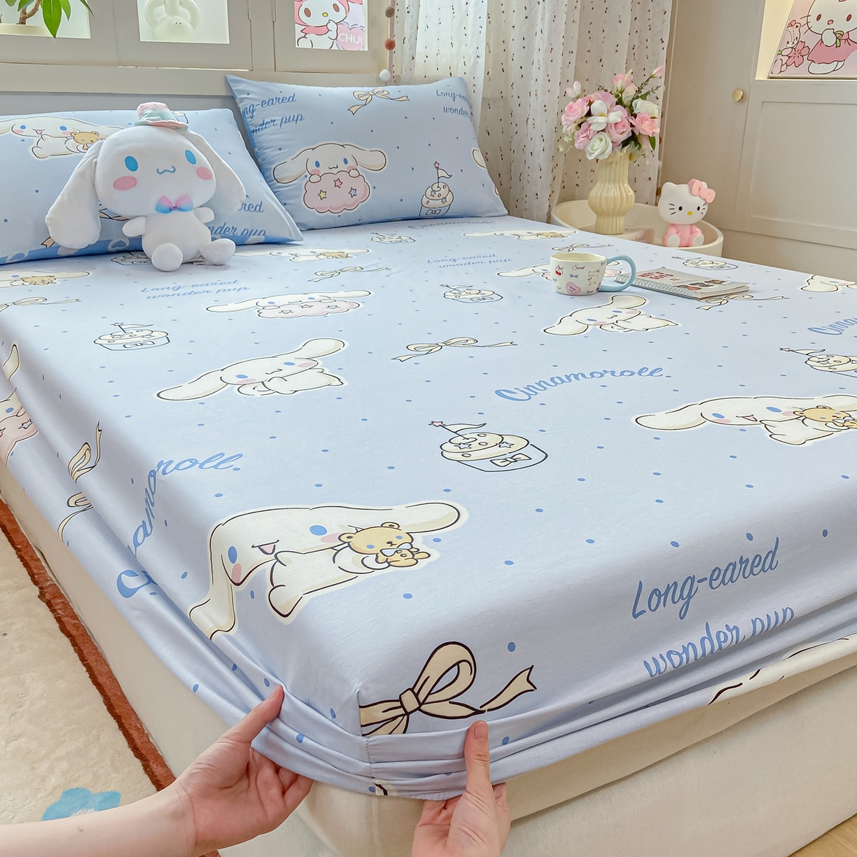 91家纺网 家纺一手货源 找家纺 博雅 2025春夏新款三丽欧小版全棉纯棉单品床笠床笠单件单床笠 点点玉桂狗