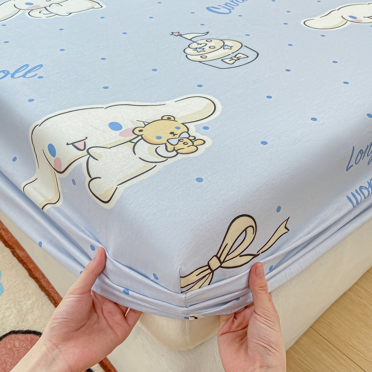 91家纺网 家纺一手货源 找家纺 博雅 2025春夏新款三丽欧小版全棉纯棉单品床笠床笠单件单床笠 点点玉桂狗