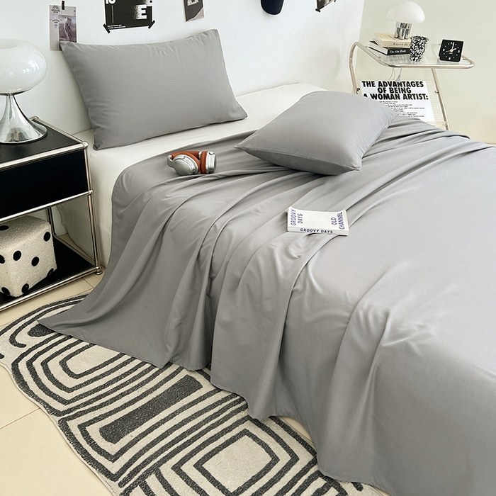 91家纺网 家纺一手货源 找家纺 优尚佳生活馆 2025新款亲肤水洗棉纯色单品床单 烟灰