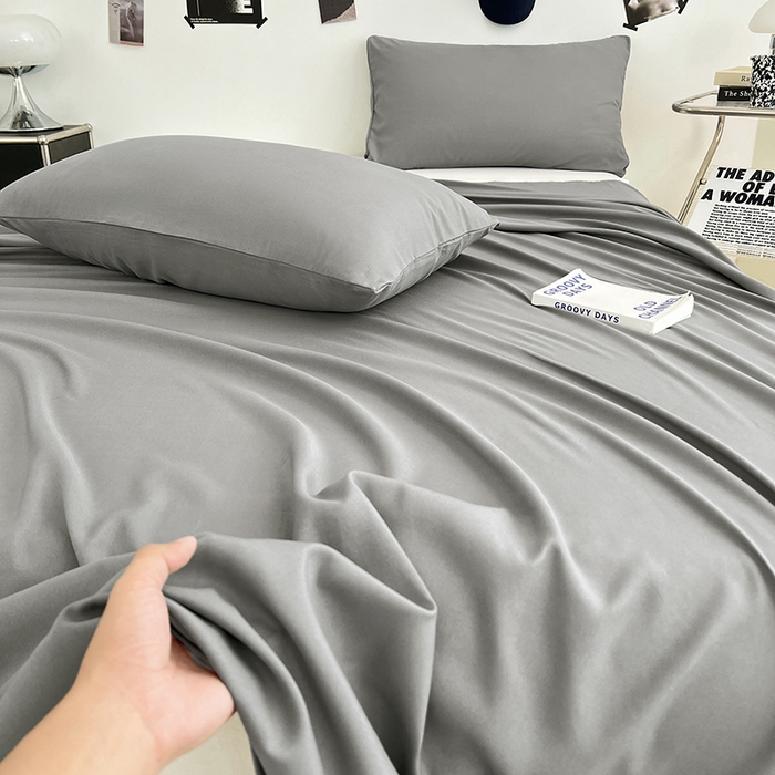 91家纺网 家纺一手货源 找家纺 优尚佳生活馆 2025新款亲肤水洗棉纯色单品床单 烟灰