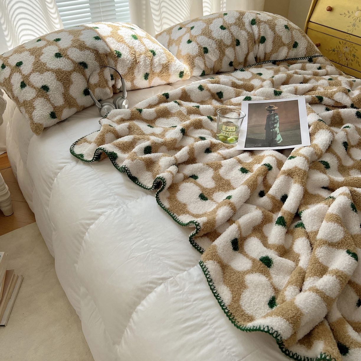 91家纺网 家纺一手货源 找家纺 舒隅家纺 A类高级感半边绒三角针毛毯毯子 芙纹-米