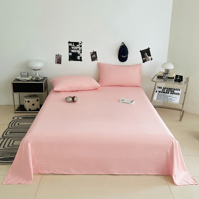 91家纺网 家纺一手货源 找家纺 优尚佳生活馆 2025新款亲肤水洗棉纯色单品床单 胭脂粉