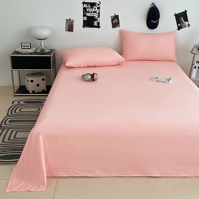 91家纺网 家纺一手货源 找家纺 优尚佳生活馆 2025新款亲肤水洗棉纯色单品床单 胭脂粉