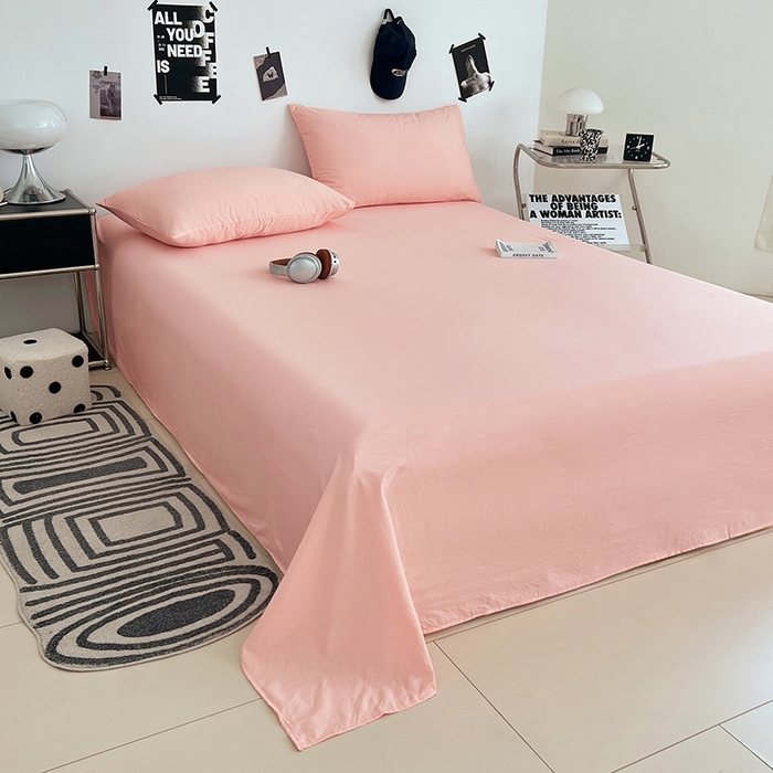 91家纺网 家纺一手货源 找家纺 优尚佳生活馆 2025新款亲肤水洗棉纯色单品床单 胭脂粉