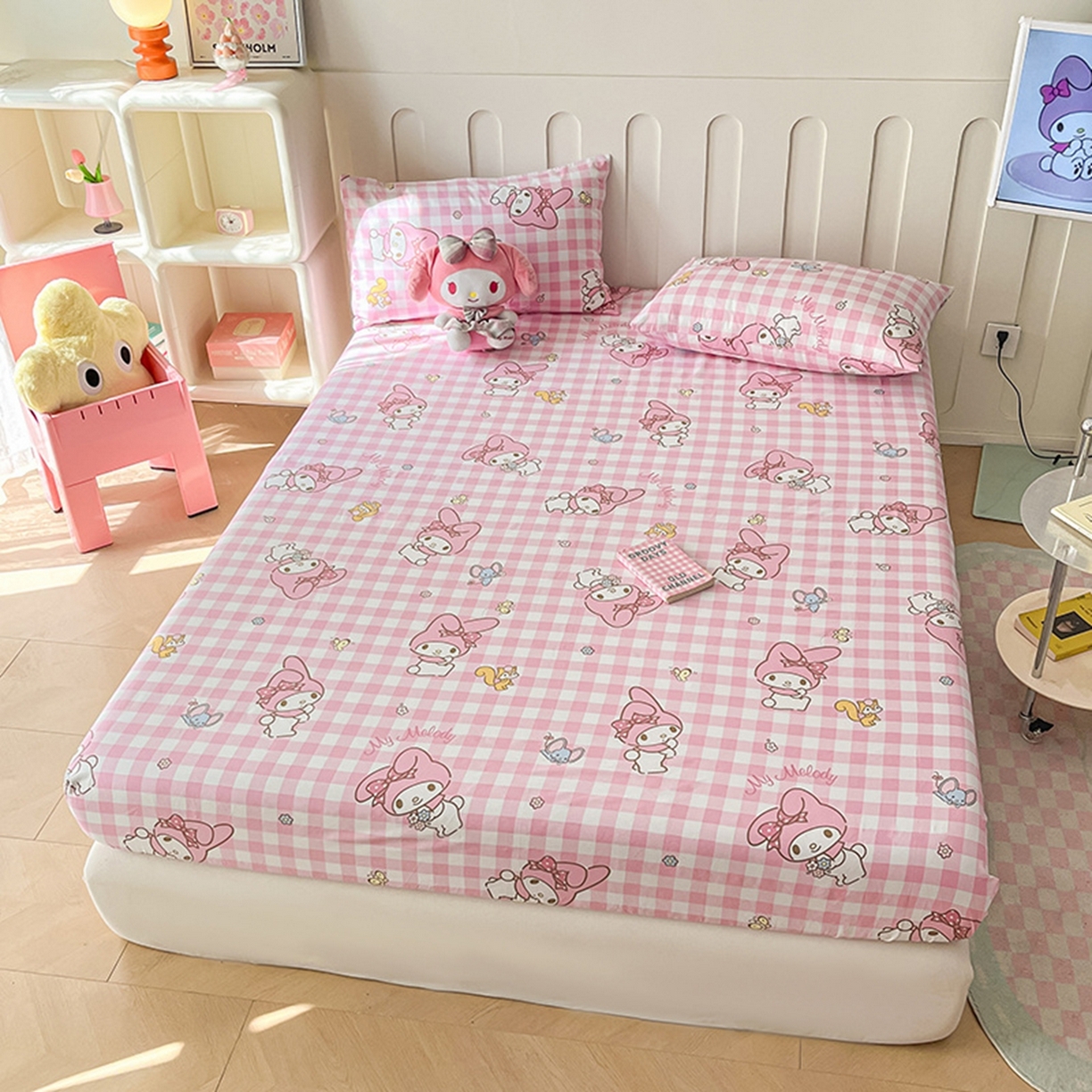 91家纺网 家纺一手货源 找家纺 博雅 2025春夏新款三丽欧小版全棉纯棉单品床笠床笠单件单床笠 粉格美乐蒂