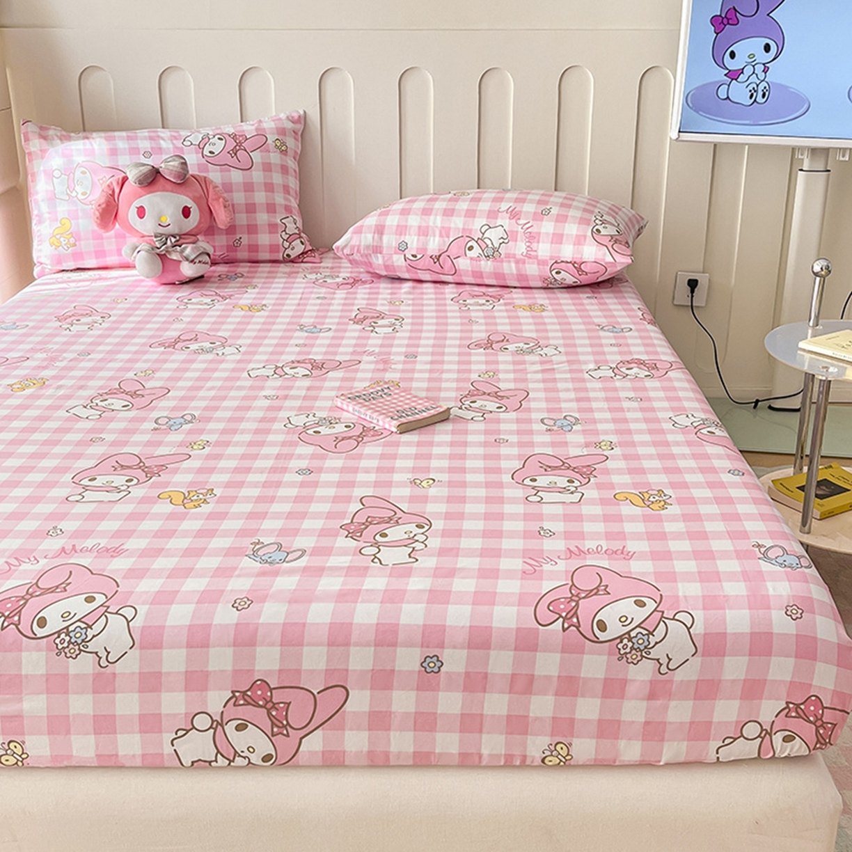 91家纺网 家纺一手货源 找家纺 博雅 2025春夏新款三丽欧小版全棉纯棉单品床笠床笠单件单床笠 粉格美乐蒂