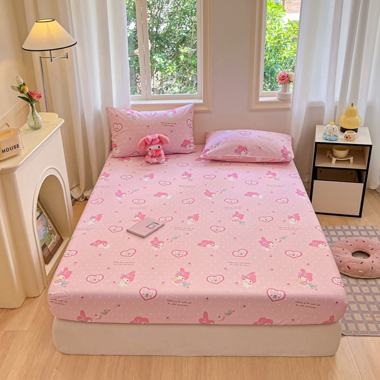 博雅 2025春夏新款三丽欧小版全棉纯棉单品床笠床笠单件单床笠 粉色爱心美乐蒂