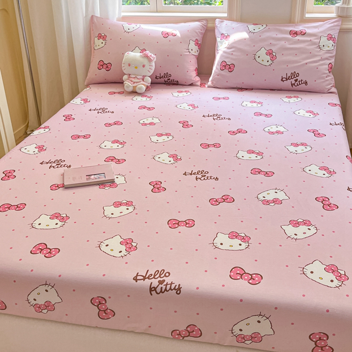 91家纺网 家纺一手货源 找家纺 博雅 2025春夏新款三丽欧小版全棉纯棉单品床笠床笠单件单床笠 粉色蝴蝶结KT