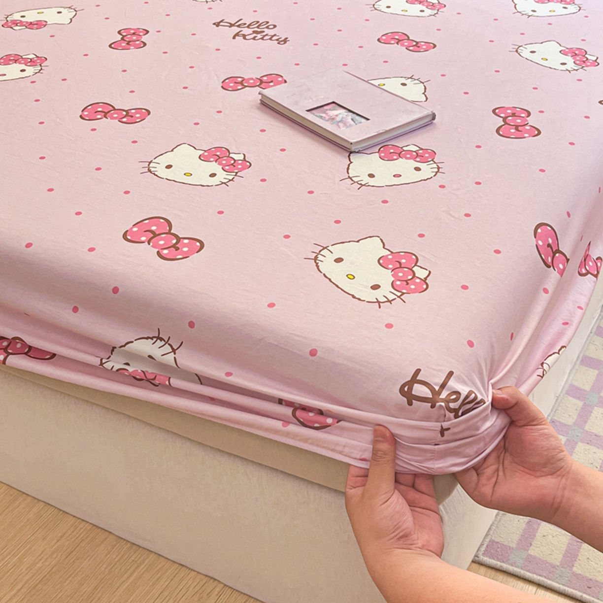 91家纺网 家纺一手货源 找家纺 博雅 2025春夏新款三丽欧小版全棉纯棉单品床笠床笠单件单床笠 粉色蝴蝶结KT