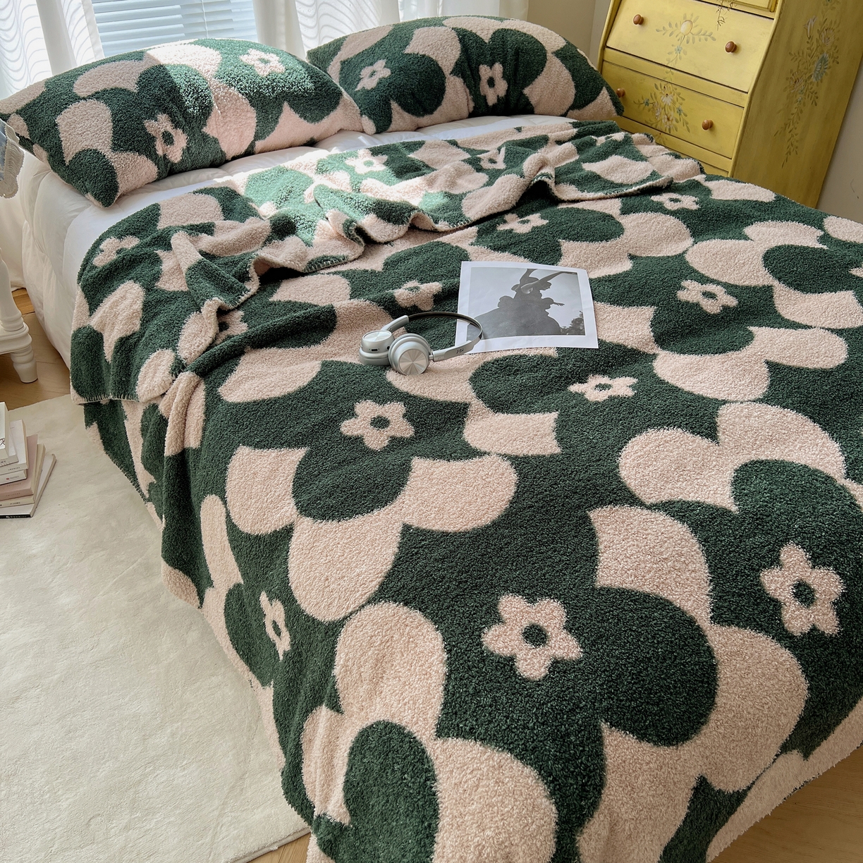 91家纺网 家纺一手货源 找家纺 舒隅家纺 A类高级感半边绒三角针毛毯毯子 花墙