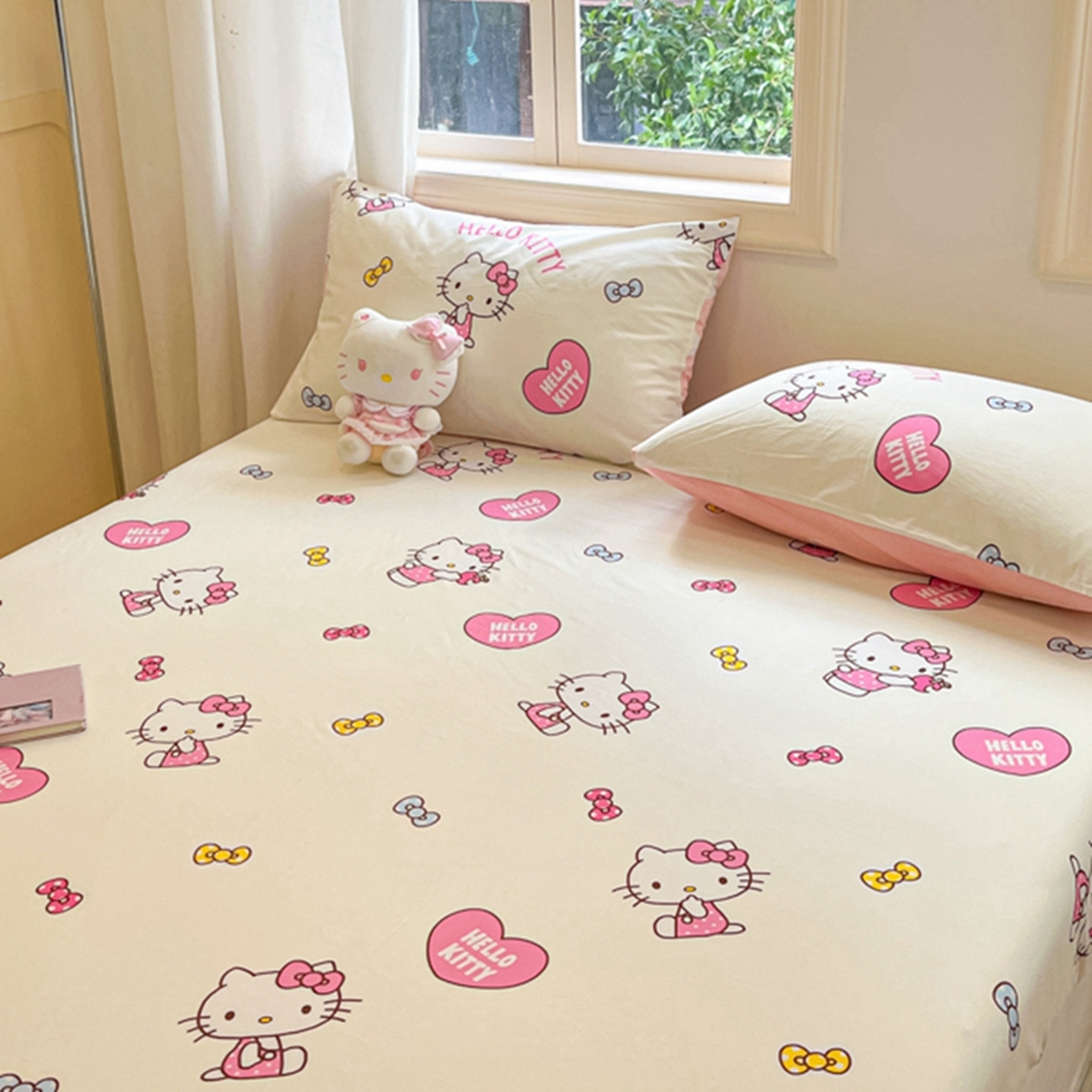 91家纺网 家纺一手货源 找家纺 博雅 2025春夏新款三丽欧小版全棉纯棉单品床笠床笠单件单床笠 蝴蝶结KT