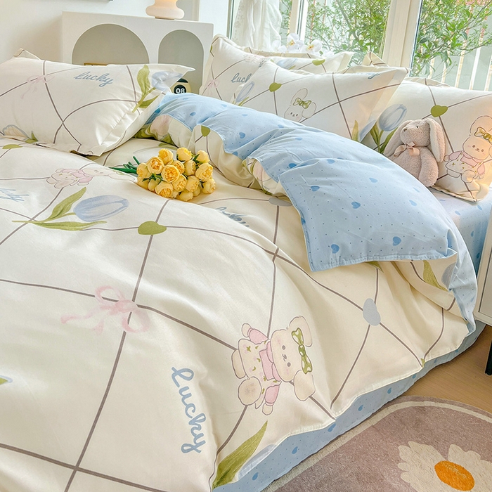 91家纺网 家纺一手货源 找家纺 文黛家居 2025新款植物羊绒亲肤小版花单被套 兔花花