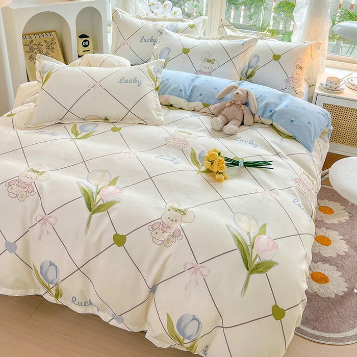 91家纺网 家纺一手货源 找家纺 文黛家居 2025新款植物羊绒亲肤小版花单被套 兔花花