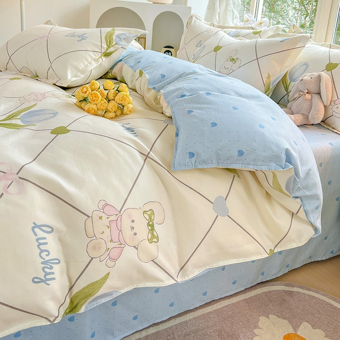 91家纺网 家纺一手货源 找家纺 文黛家居 2025新款植物羊绒亲肤小版花单被套 兔花花