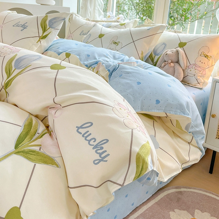 91家纺网 家纺一手货源 找家纺 文黛家居 2025新款植物羊绒亲肤小版花单被套 兔花花