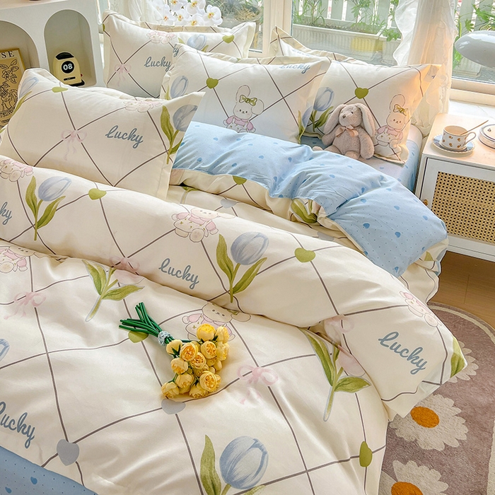 91家纺网 家纺一手货源 找家纺 文黛家居 2025新款植物羊绒亲肤小版花单被套 兔花花