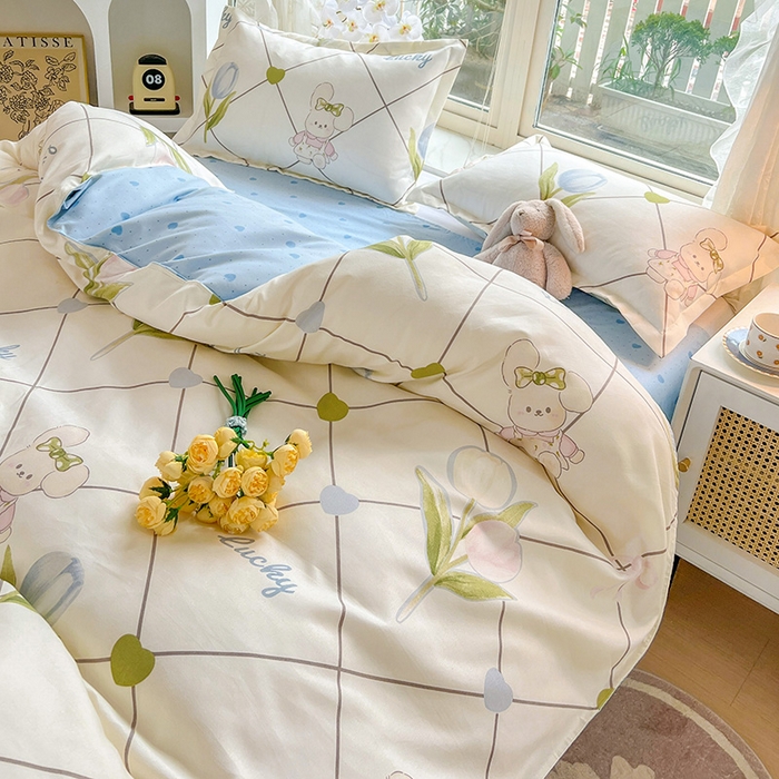 91家纺网 家纺一手货源 找家纺 文黛家居 2025新款植物羊绒亲肤小版花单被套 兔花花