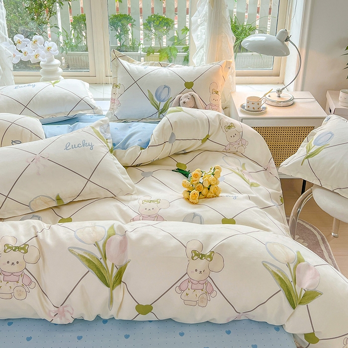 91家纺网 家纺一手货源 找家纺 文黛家居 2025新款植物羊绒亲肤小版花单被套 兔花花