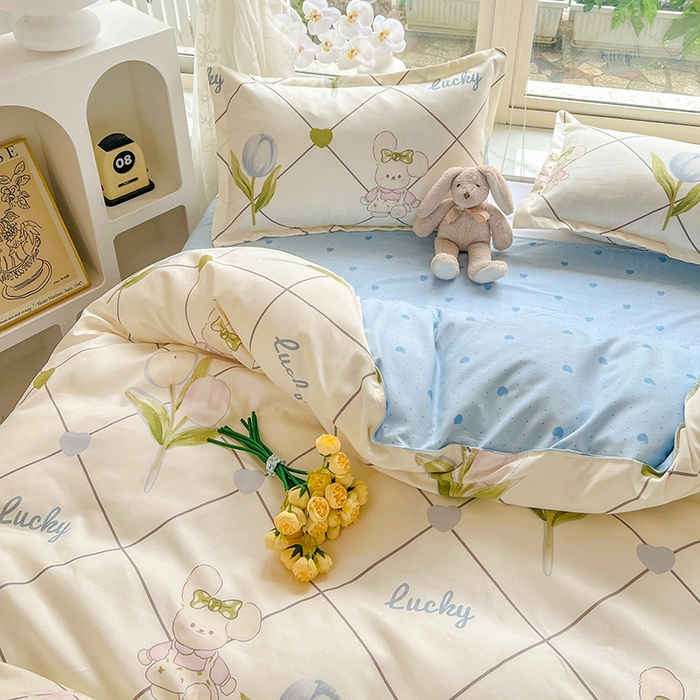 91家纺网 家纺一手货源 找家纺 文黛家居 2025新款植物羊绒亲肤小版花单被套 兔花花