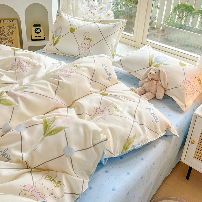 91家纺网 家纺一手货源 找家纺 文黛家居 2025新款植物羊绒亲肤小版花单被套 兔花花