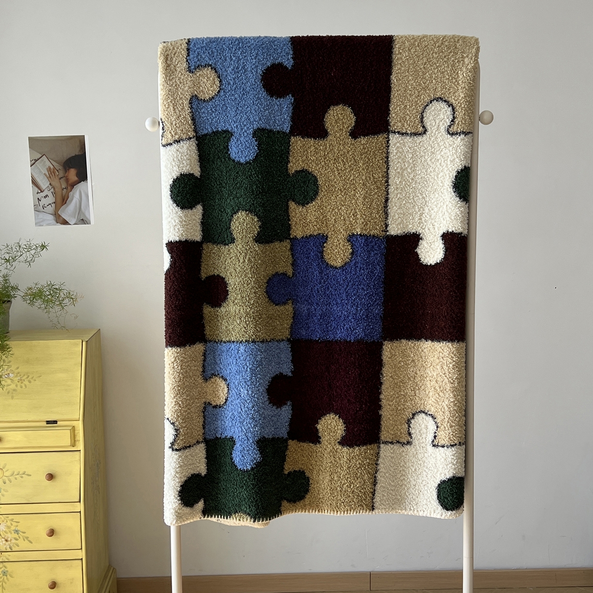 91家纺网 家纺一手货源 找家纺 舒隅家纺 A类高级感半边绒三角针毛毯毯子 拼图日记-绿