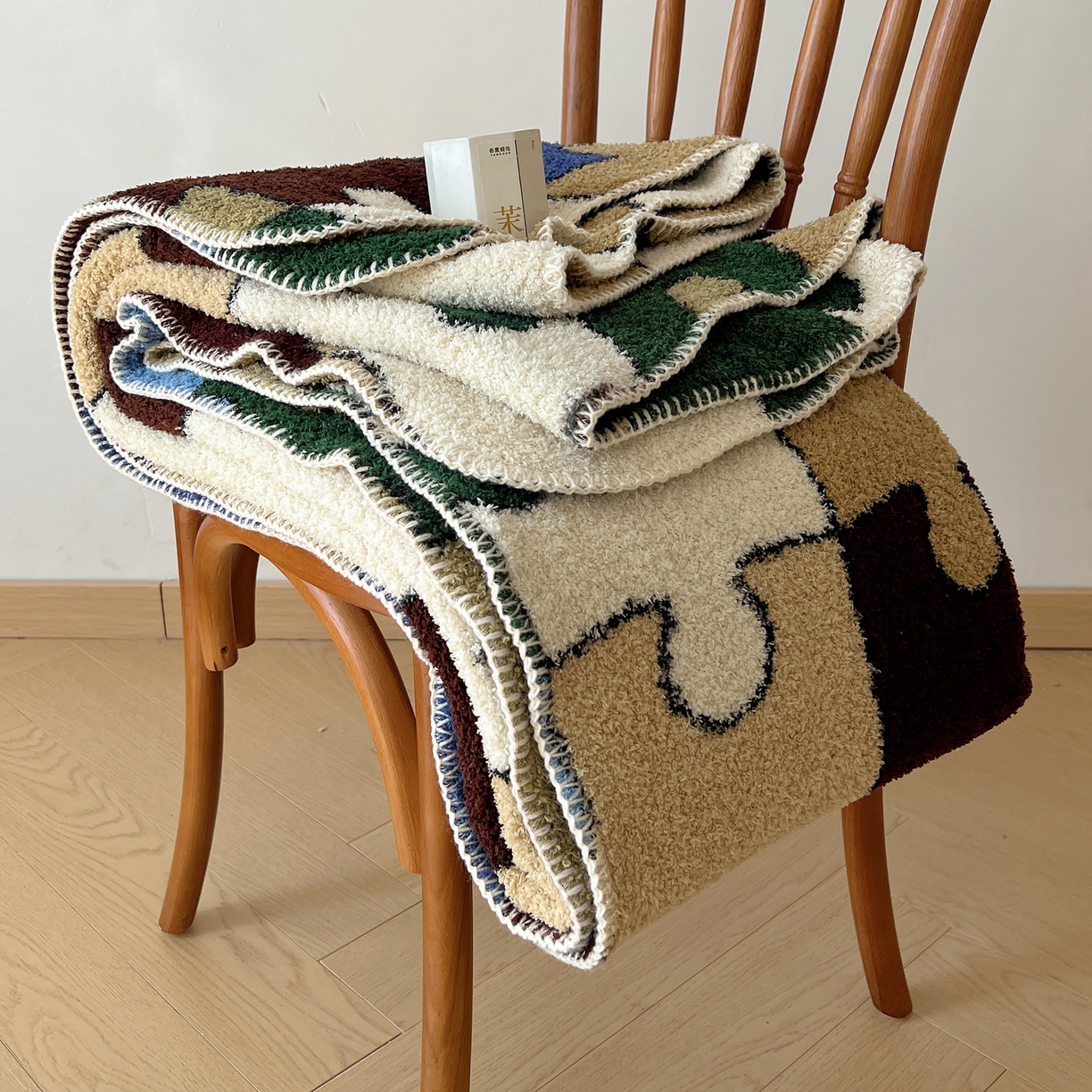 91家纺网 家纺一手货源 找家纺 舒隅家纺 A类高级感半边绒三角针毛毯毯子 拼图日记-绿