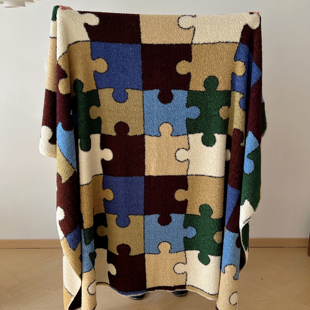 91家纺网 家纺一手货源 找家纺 舒隅家纺 A类高级感半边绒三角针毛毯毯子 拼图日记-绿