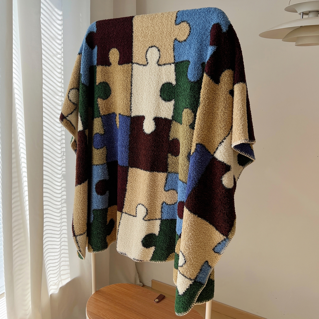 91家纺网 家纺一手货源 找家纺 舒隅家纺 A类高级感半边绒三角针毛毯毯子 拼图日记-绿