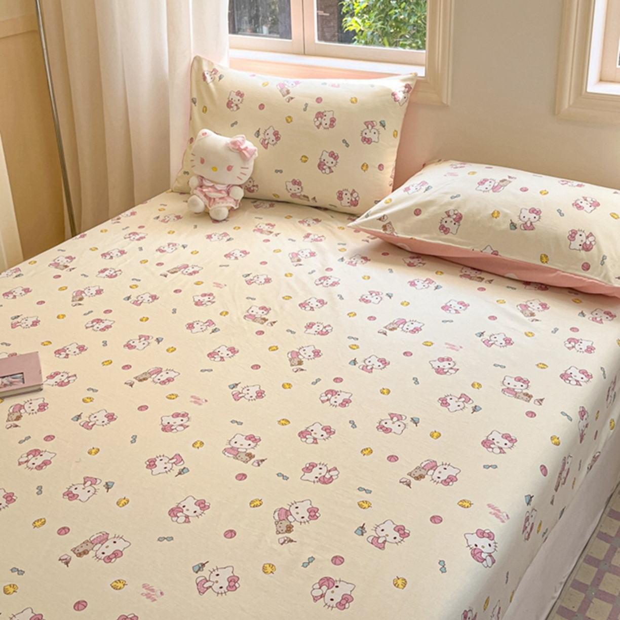 91家纺网 家纺一手货源 找家纺 博雅 2025春夏新款三丽欧小版全棉纯棉单品床笠床笠单件单床笠 可爱KT