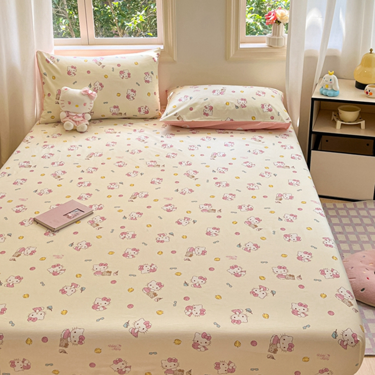 91家纺网 家纺一手货源 找家纺 博雅 2025春夏新款三丽欧小版全棉纯棉单品床笠床笠单件单床笠 可爱KT