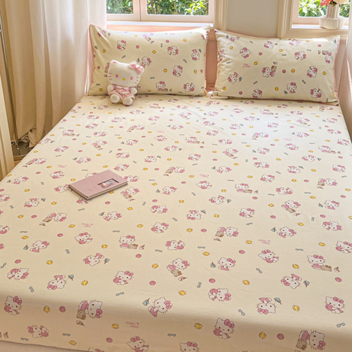 91家纺网 家纺一手货源 找家纺 博雅 2025春夏新款三丽欧小版全棉纯棉单品床笠床笠单件单床笠 可爱KT