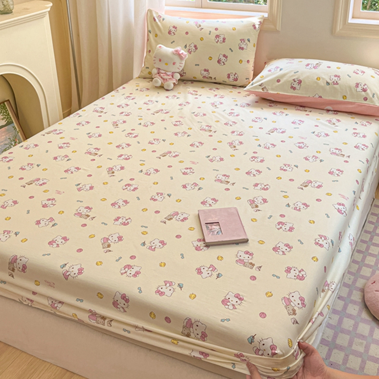 91家纺网 家纺一手货源 找家纺 博雅 2025春夏新款三丽欧小版全棉纯棉单品床笠床笠单件单床笠 可爱KT