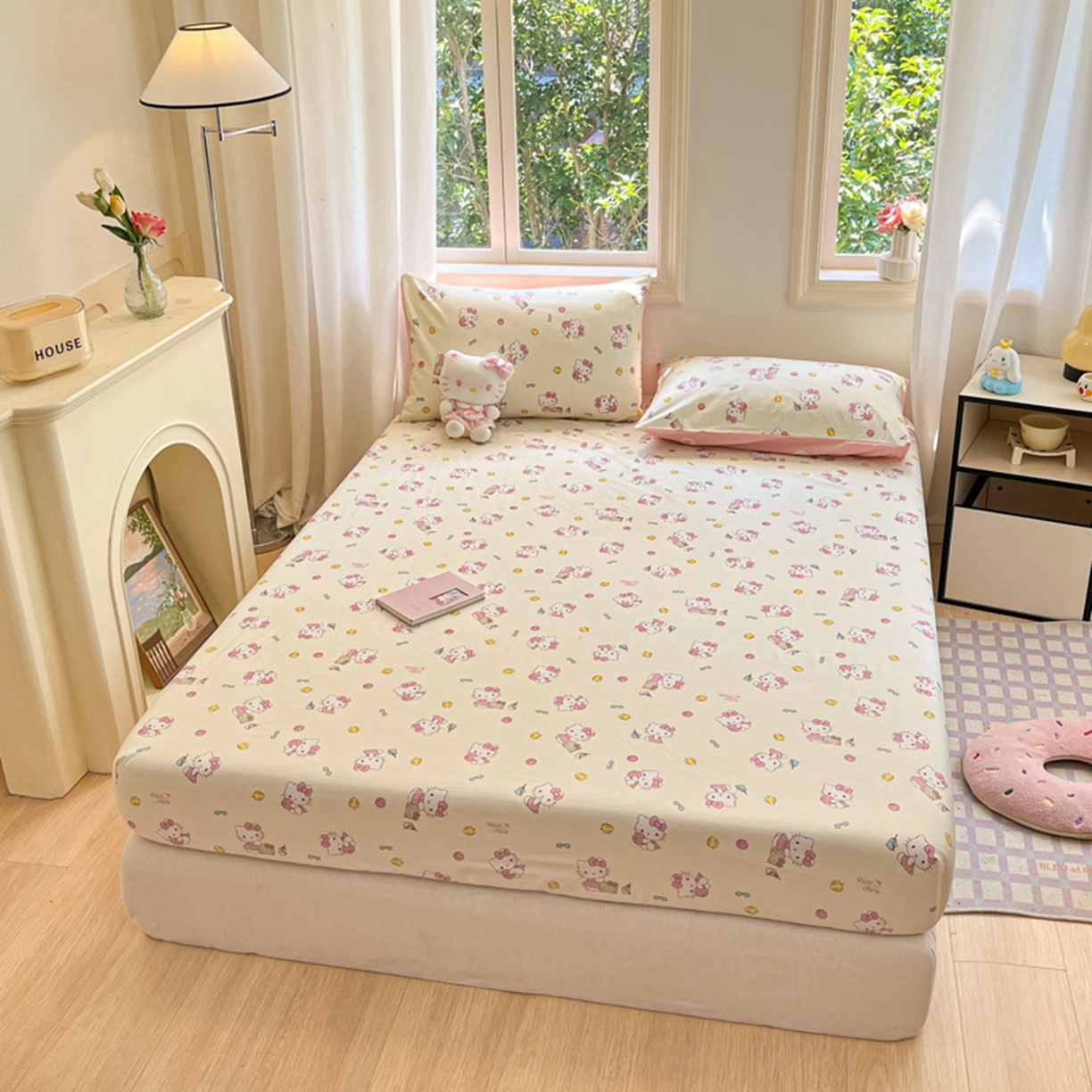 91家纺网 家纺一手货源 找家纺 博雅 2025春夏新款三丽欧小版全棉纯棉单品床笠床笠单件单床笠 可爱KT