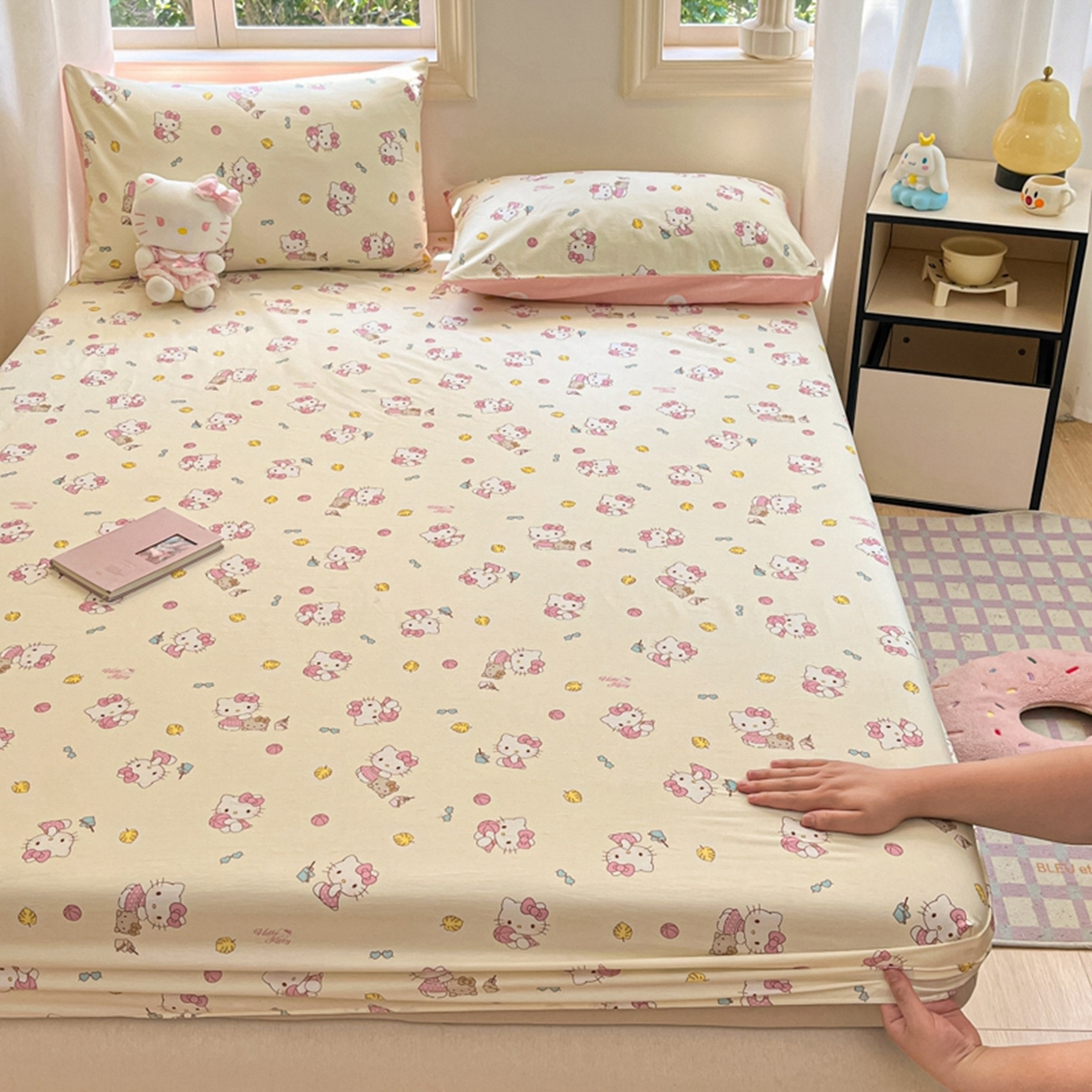 91家纺网 家纺一手货源 找家纺 博雅 2025春夏新款三丽欧小版全棉纯棉单品床笠床笠单件单床笠 可爱KT