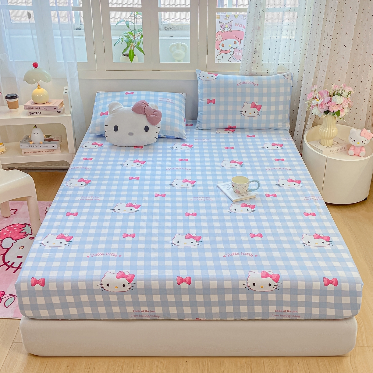 博雅 2025春夏新款三丽欧小版全棉纯棉单品床笠床笠单件单床笠 蓝色蝴蝶结KT