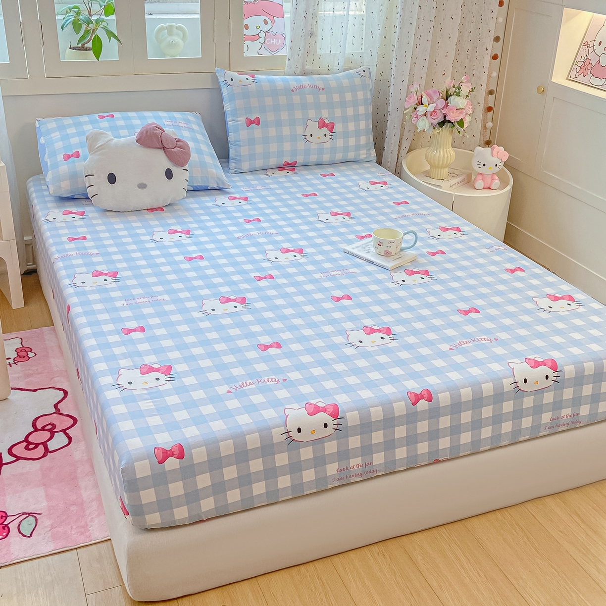 91家纺网 家纺一手货源 找家纺 博雅 2025春夏新款三丽欧小版全棉纯棉单品床笠床笠单件单床笠 蓝色蝴蝶结KT