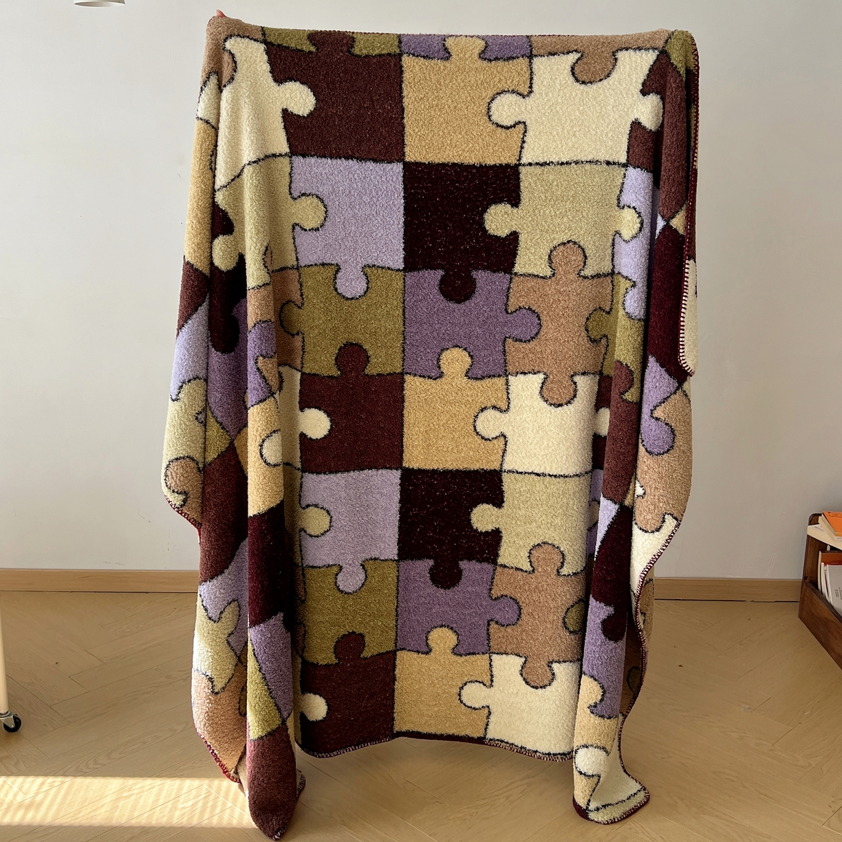 91家纺网 家纺一手货源 找家纺 舒隅家纺 A类高级感半边绒三角针毛毯毯子 拼图日记-紫