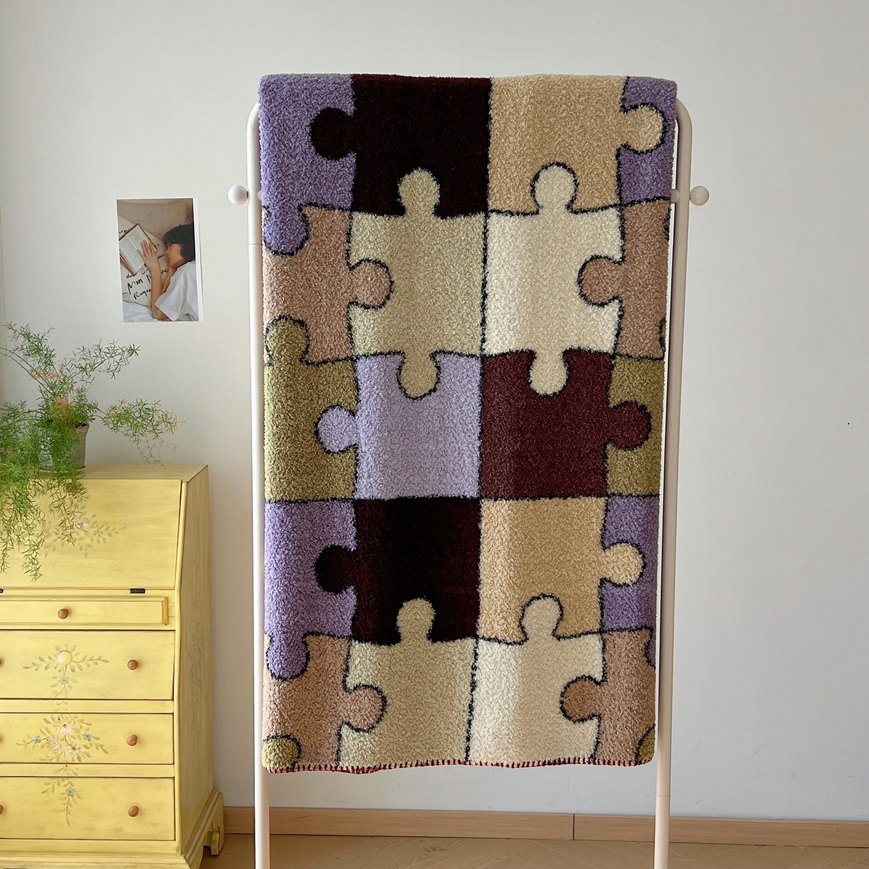 91家纺网 家纺一手货源 找家纺 舒隅家纺 A类高级感半边绒三角针毛毯毯子 拼图日记-紫