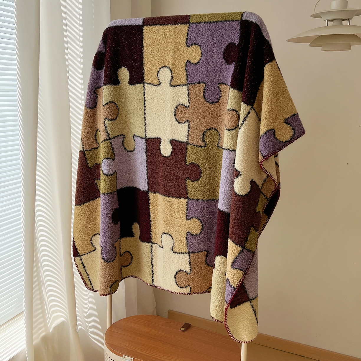 91家纺网 家纺一手货源 找家纺 舒隅家纺 A类高级感半边绒三角针毛毯毯子 拼图日记-紫