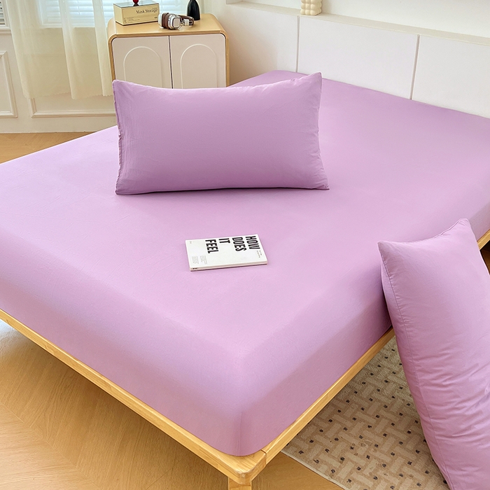 91家纺网 家纺一手货源 找家纺 优尚佳生活馆 2025新款亲肤水洗棉纯色单品床笠 帝王紫